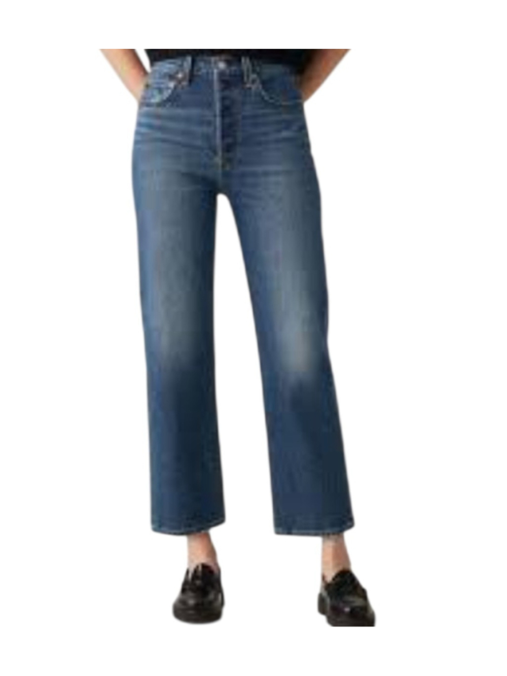Levis Ribcage Straight Ankle Button-Fly High-Rise Blue Jeans Size 32 Inseam 26.5